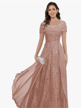 Rose Dust Off-Shoulder Maxi Evening Gown